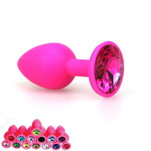 Silikonski analni čep z diamantkom vijoličen veliki