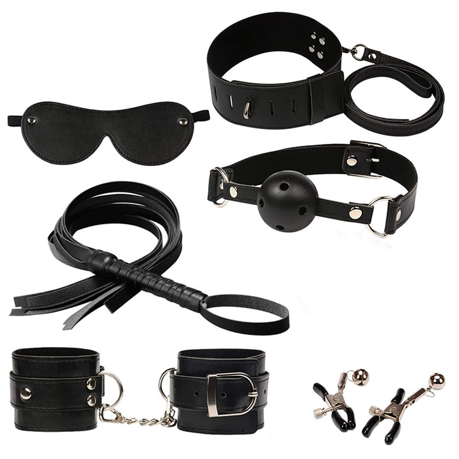 Lockable 7 piece bondage set