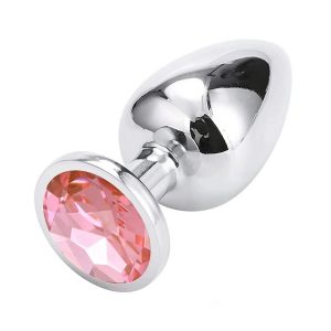 Kovinski analni čep z diamantkom srebrn velik