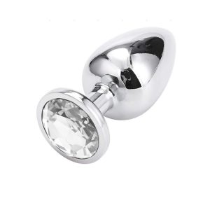 Kovinski analni čep z diamantkom srebrn velik