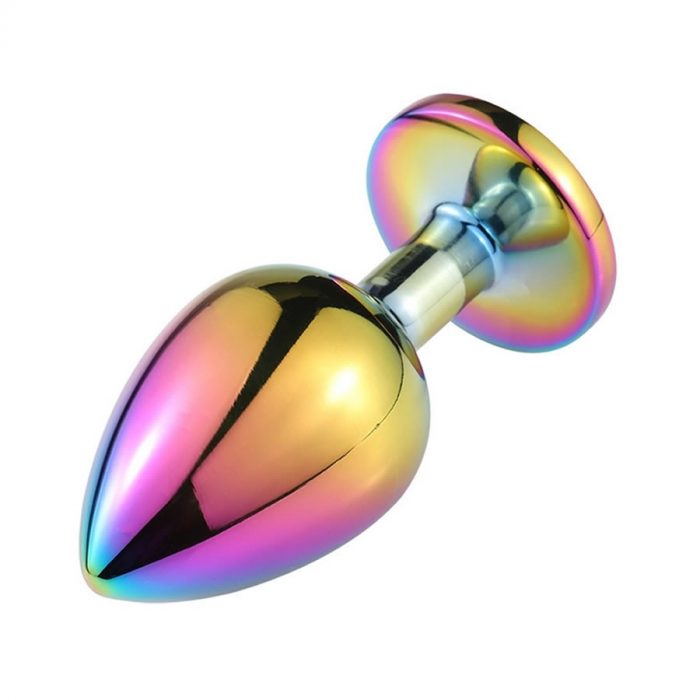 Kovinski analni čep z diamantkom Rainbow mali