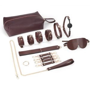 Komplet usnjenih BDSM izdelkov s torbico