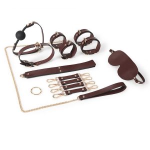Komplet usnjenih BDSM izdelkov s torbico