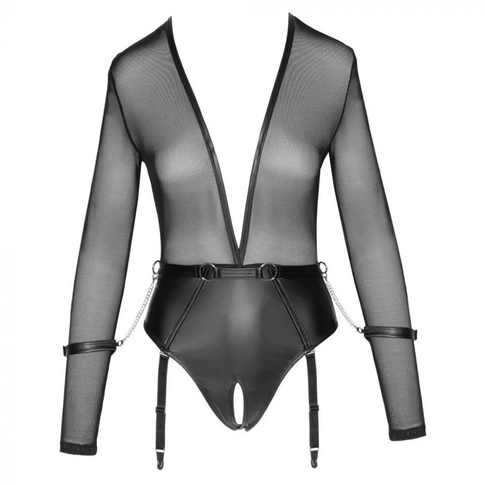 Prosojen body z razporkom Cottelli Bondage 4 Body z razporkom wetlook/mesh