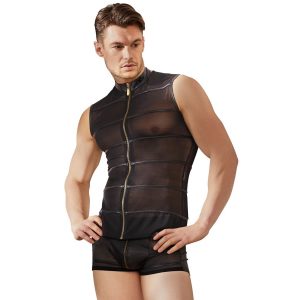 Prosojna moška majica z zadrgo