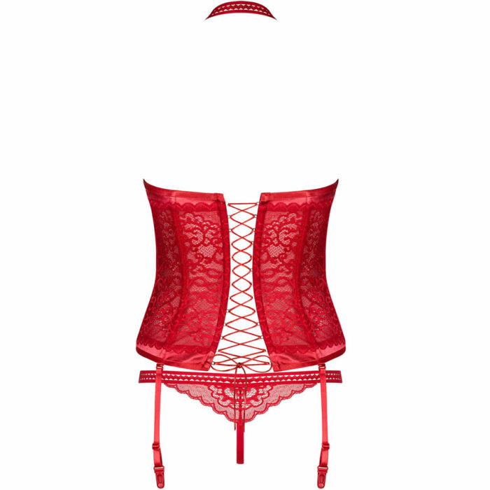 Korzet Flameria red Obsessive 4 Korzet s tanga hlačkami Flameria