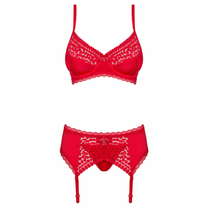 Modrcek hlacke in pas za nogavice Jolierose red Obsessive 2 3-delni komplet ženskega perila Jolierose