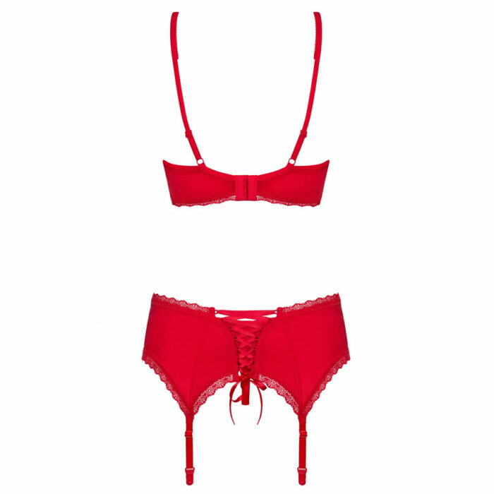 Modrcek hlacke in pas za nogavice Jolierose red Obsessive 4 3-delni komplet ženskega perila Jolierose