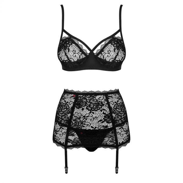 Obsessive Peonesia tridelni set perila crn 5 Tri-delni set ženskega perila Peonesia