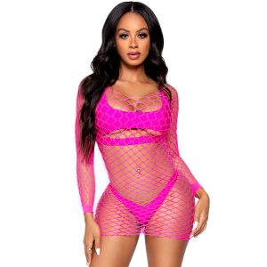 Leg Avenue mrezasta obleka z dolgimi rokavi hot pink 86128_1 Mrežasta obleka Leg Avenue roza (86128)