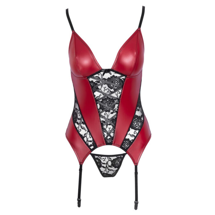 Korzet rdec wetlook s cipko Cottelli lingerie 4 Korzet wetlook s čipko Cottelli lingerie