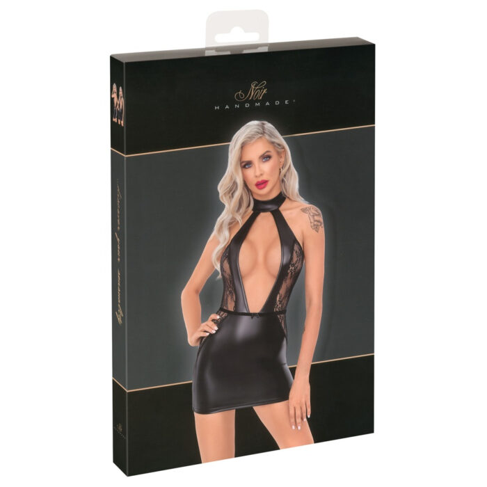 Mini obleka iz cipke in wetlooka 2718286 Noir 6 Noir handmade obleka embalaža