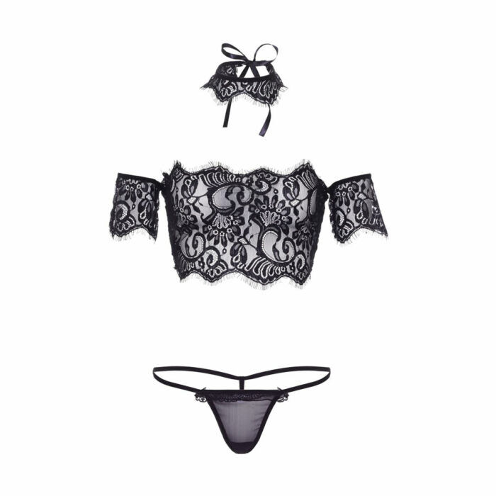 Leg avenue Lace top with choker and thong 81573 3 Čipkast top z ovratnico in hlačkami LAv (81573)