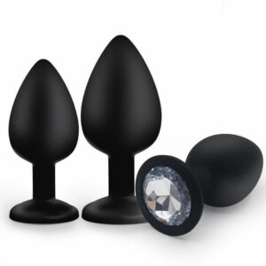 Silikonski analni čep z diamantkom črn velik