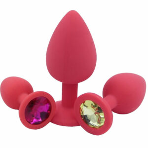 Silikonski analni čep z diamantkom rdeč srednji