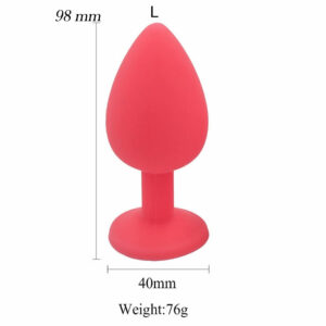 Silikonski analni čep z diamantkom rdeč velik