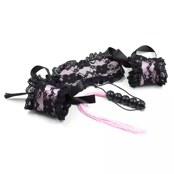 Bondage set s čipkasto masko roza
