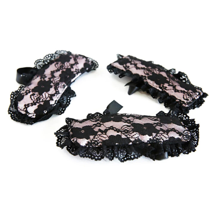 Bondage set s čipkasto masko roza