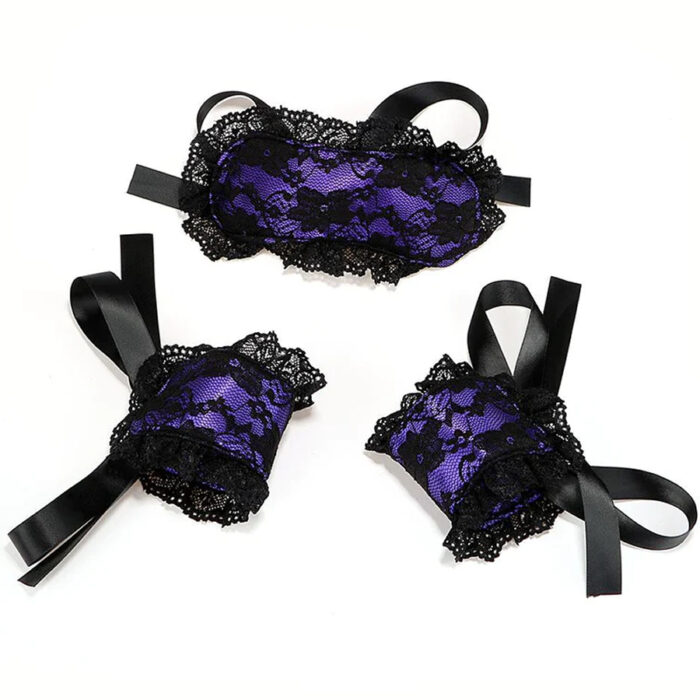 Bondage set s čipkasto masko vijoličen