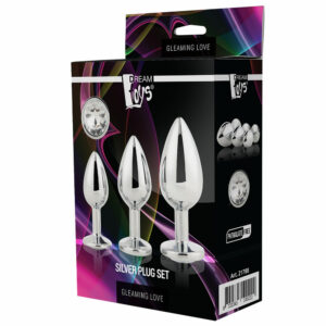 Set-kovinskih-analnih-čepov-Dream-Toys-Gleaming-love-silver-plug-set_4 Kovinski analni čepi Gleaming love silver embalaža