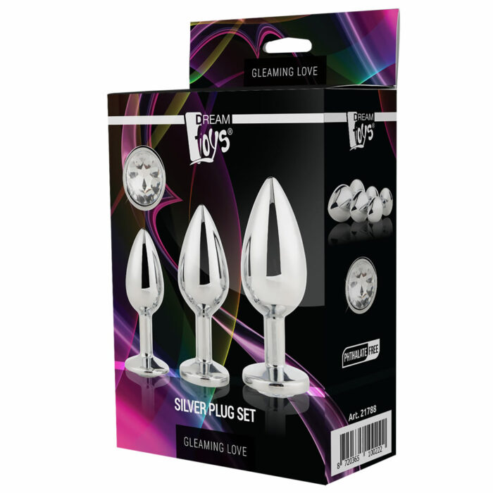 Set-kovinskih-analnih-čepov-Dream-Toys-Gleaming-love-silver-plug-set_4 Kovinski analni čepi Gleaming love silver embalaža