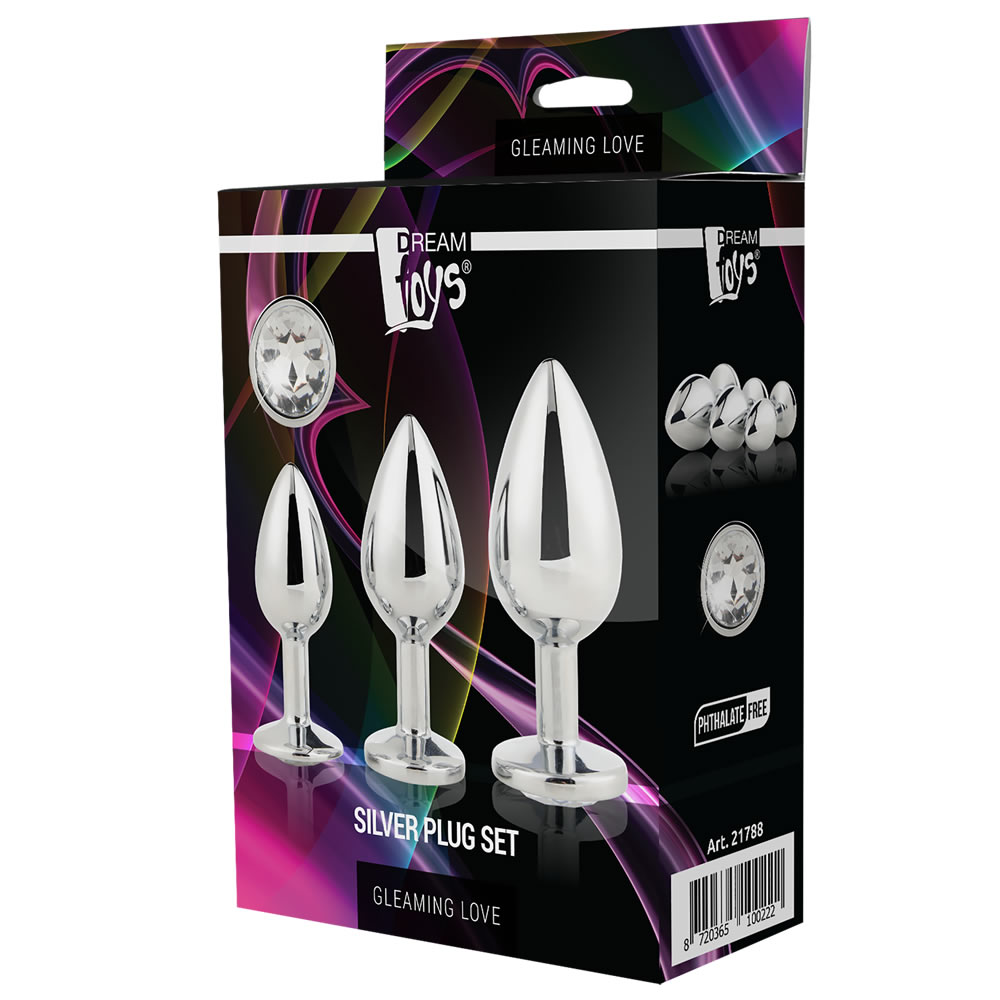 Set-kovinskih-analnih-čepov-Dream-Toys-Gleaming-love-silver-plug-set_4 Kovinski analni čepi Gleaming love silver embalaža
