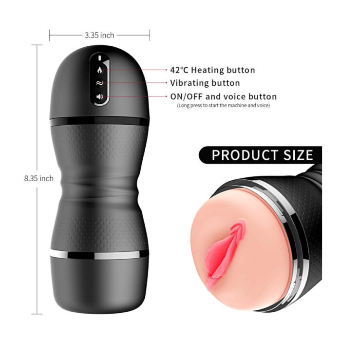Slim Heating masturbator z vibratorjem dimenzije