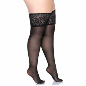 Samostoječe nogavice s široko čipko črne Leg Avenue (9750)