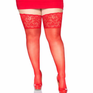 Samostoječe nogavice s široko čipko rdeče Leg Avenue (9750)