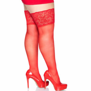 Samostoječe nogavice s široko čipko rdeče Leg Avenue (9750)