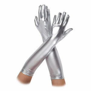Dolge rokavice iz sijočega wetlooka srebrne