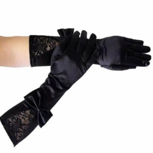 Rokavice iz satena s čipko črne