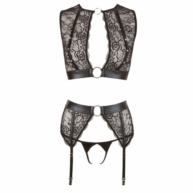 Cipkast-top-s-pasom-za-nogavice-in-hlackami-z-razporkom-Cottelli-Bondage_4 Cottelli Bondage tridelni set iz čipke