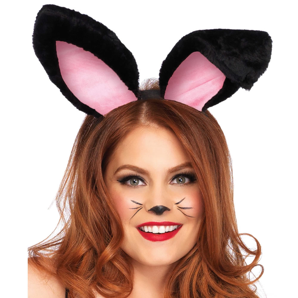 Leg-Avenue-bunny-ears-black-pink Plišasta ušesa za zajčico - črna (A2811)