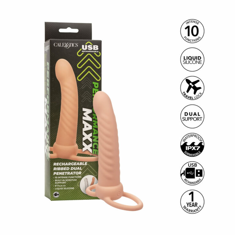Lolita-erotic-shop-Calexotics-Performance-Maxx-rechargeable-ribbed-dual-penetrator-nude-4 Ribbed dual penetrator