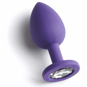 Silikonski analni čep z diamantkom vijoličen mali