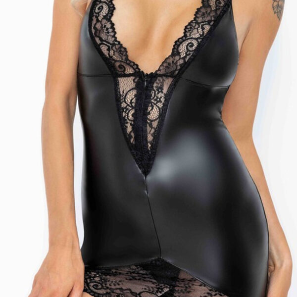 Noir-Handmade-Powerwetlook-mini-obleka-z-zadrgo-spredaj-1 Noir Obleka s čipko in zadrgo spredaj