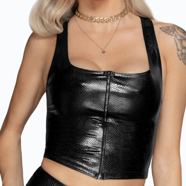 Noir-Handmade-Snake-wetlook-top-with-front-zipper-1 Noir Top z zadrgo v kačjem vzorcu
