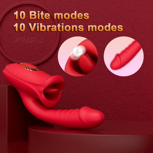Usta z jezičkom in dildo vibratorjem Rose