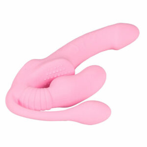Lolita-erotic-shop-Strapless-strap-on-triple-pink-2 Trojni strap on vibrator z daljincem