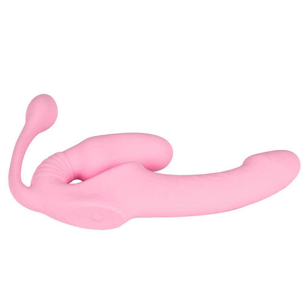Lolita-erotic-shop-Strapless-strap-on-triple-pink-3 Trojni strap on vibrator z daljincem