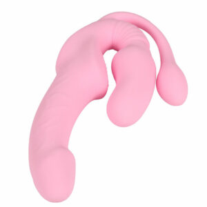 Lolita-erotic-shop-Strapless-strap-on-triple-pink-4 Trojni strap on vibrator z daljincem