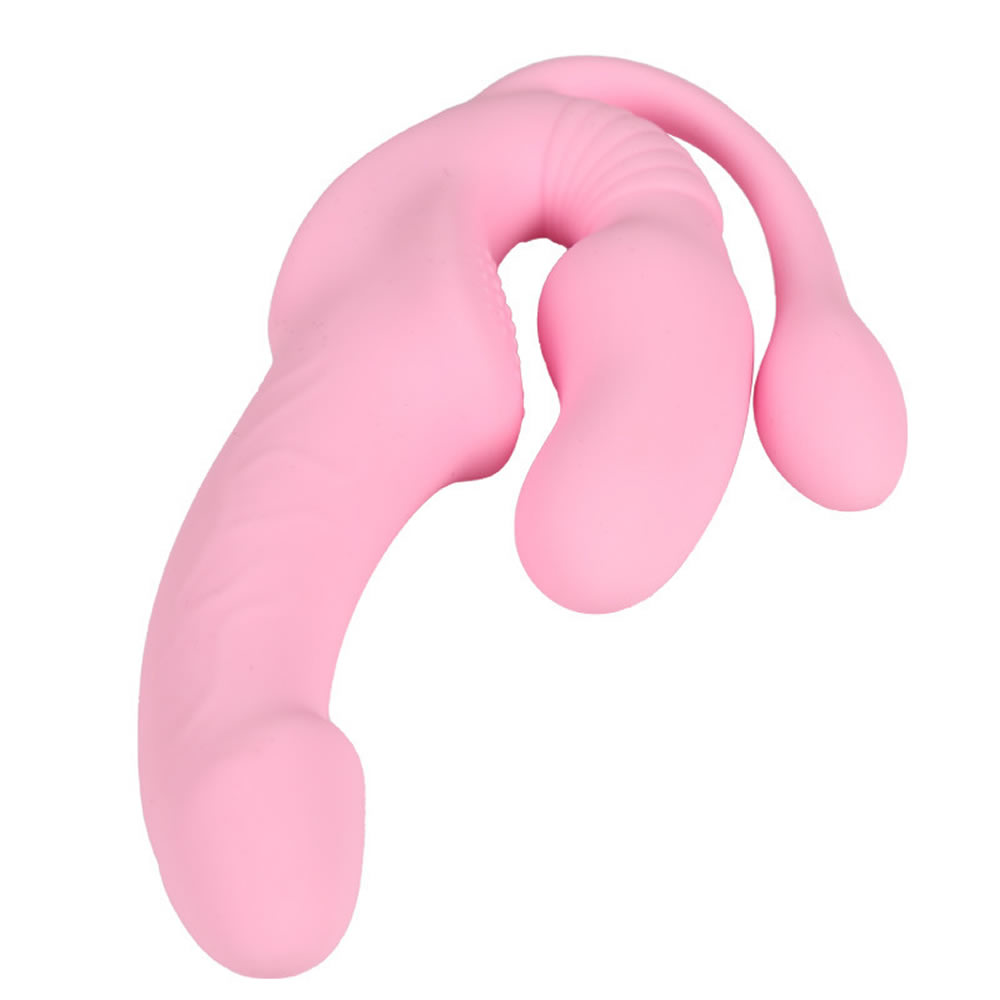 Lolita-erotic-shop-Strapless-strap-on-triple-pink-4 Trojni strap on vibrator z daljincem