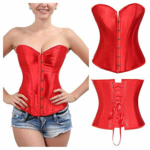 Korzet iz satena Overbust rdeč