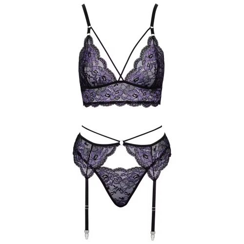 Črno vijoličen komplet ženskega perila iz čipke Cottelli lingerie