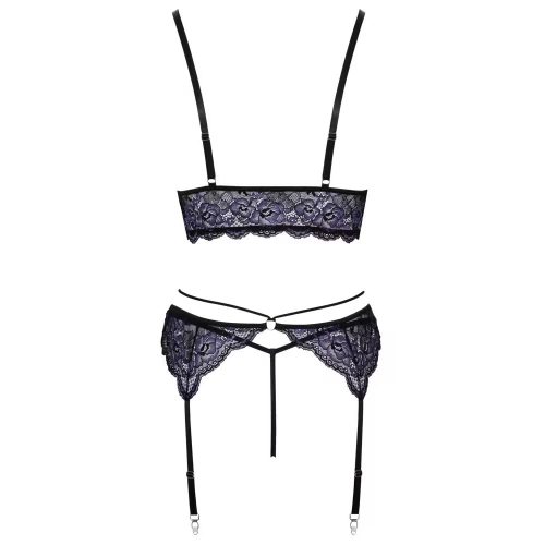 Črno vijoličen komplet ženskega perila iz čipke Cottelli lingerie