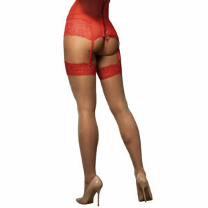 Nogavice z rdečo čipko Obsessive