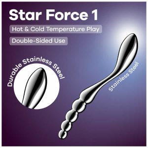 Kovinski dildo, odličen za senzorično igro s temperaturnimi razlikami.