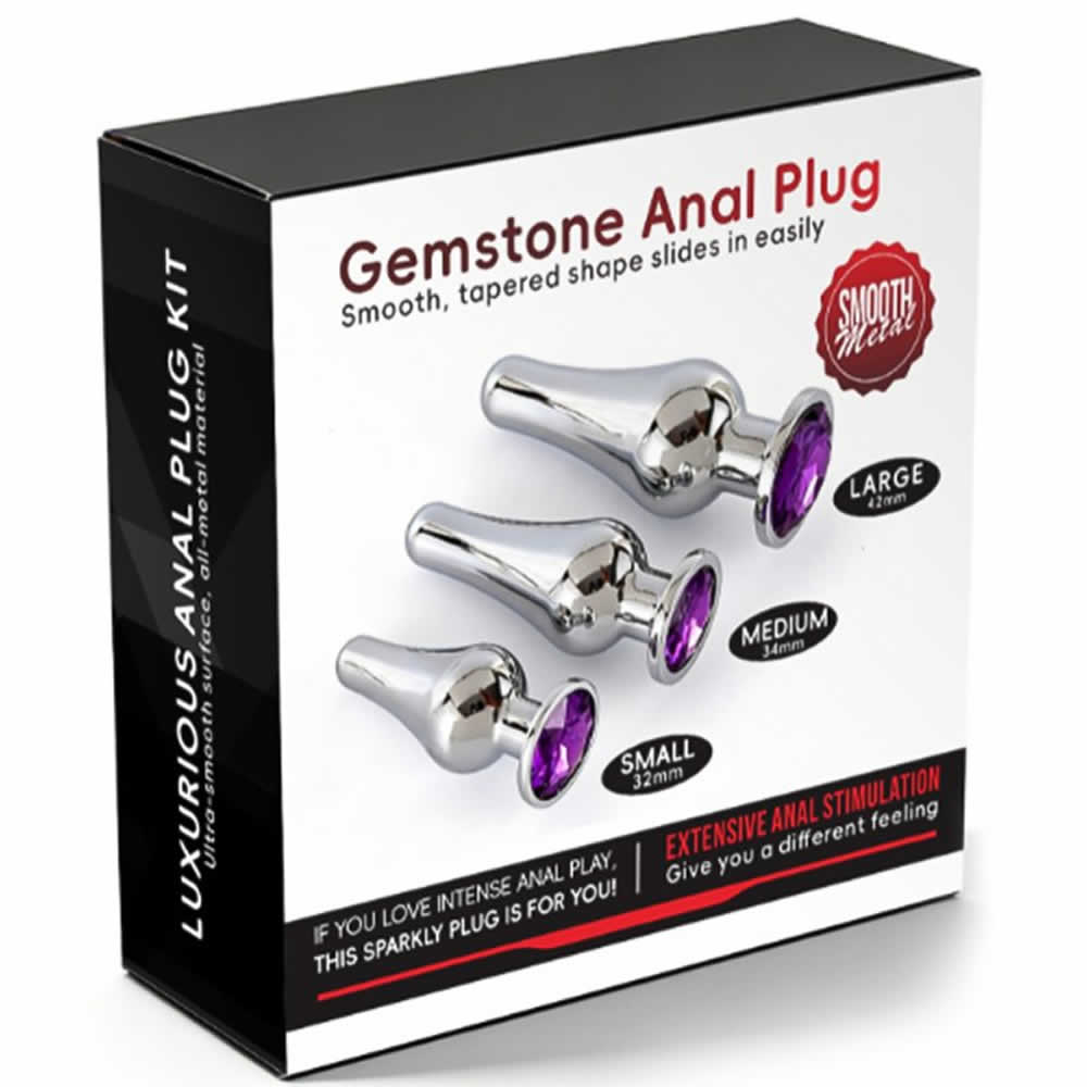 Lolita-LifeStyle-Gemstone-metal-butt-plug-set-tapered-1 Gemstone Anal plug set srebrn