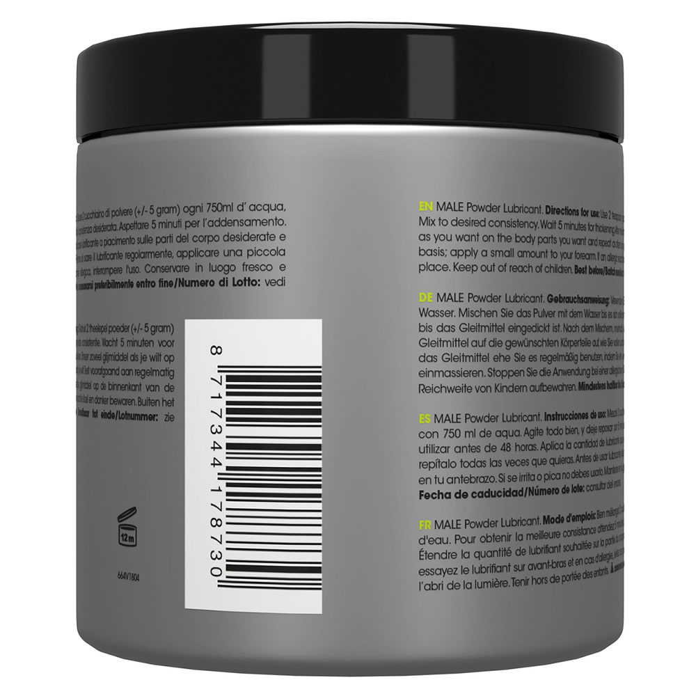 Lolita-LifeStyle-Male-powder-lubricant-2 Koncentrat v prahu, ki se po dodajanju vode spremeni v vlažilni masažni gel v gostoti po lastnih željah.